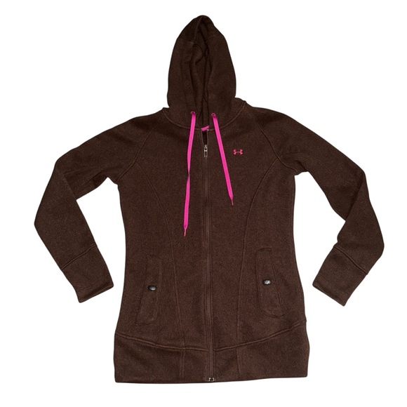 Under Armour Jacket Brown Fleece Full Zip Hooded Pockets Women’s Size Medium - Picture 1 of 5